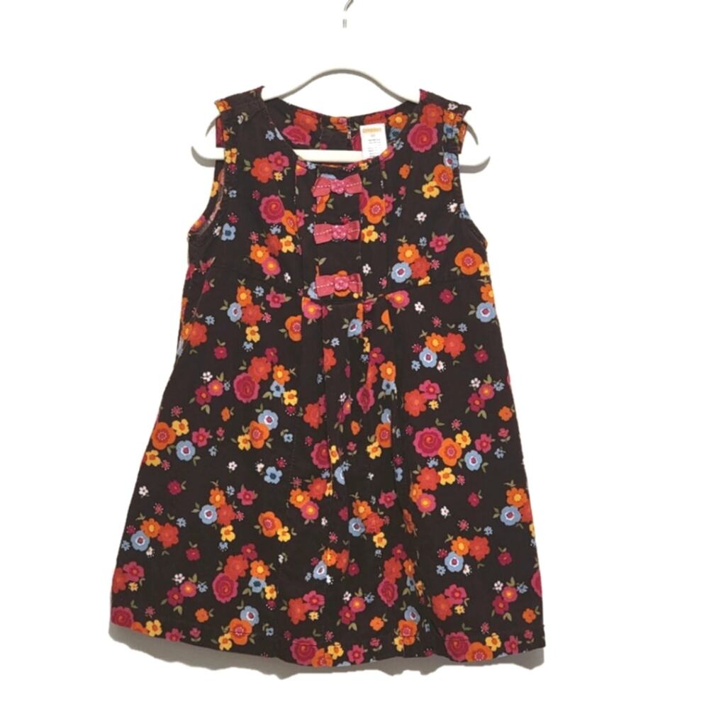 Gymboree Floral Corduroy Dress Cotton Sleeveless Brown Pink 5T